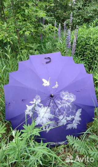 Зонт трость женский фиолетовый с фигурным краем