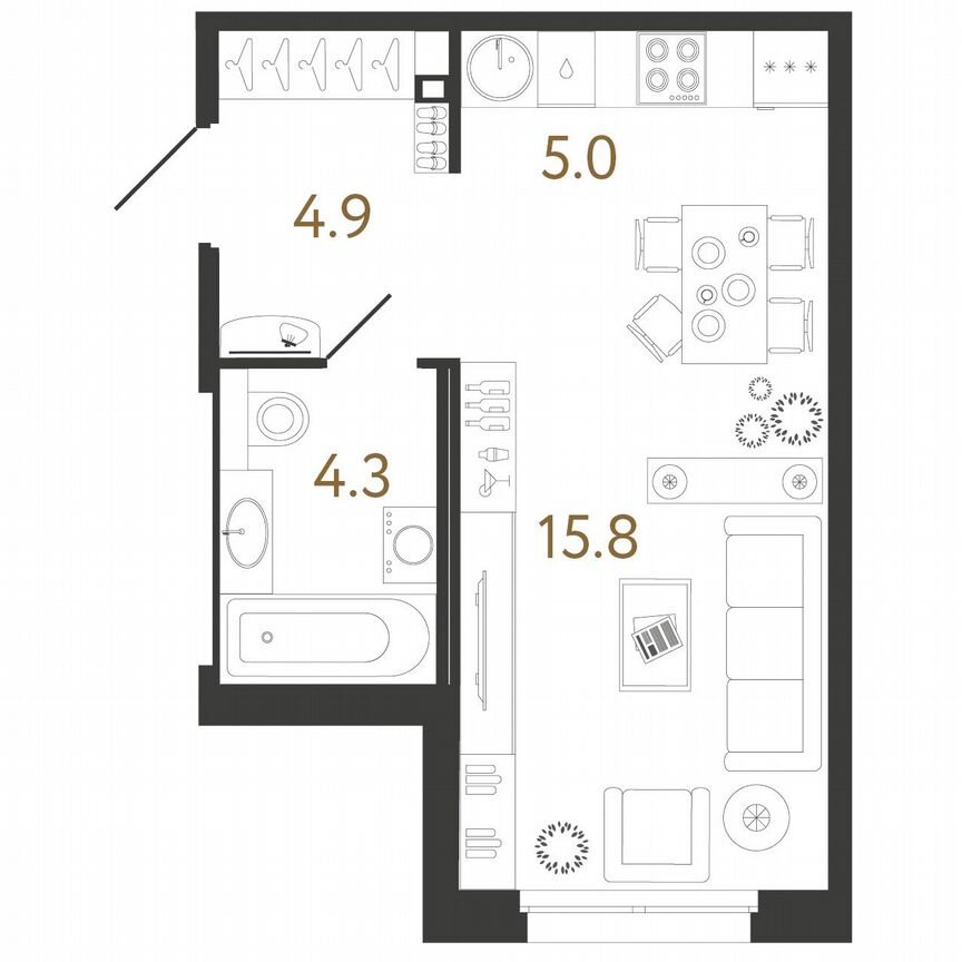 Квартира-студия, 30 м², 8/12 эт.