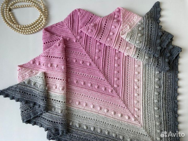 Шаль вязаная крючком палантин бактус треугольная