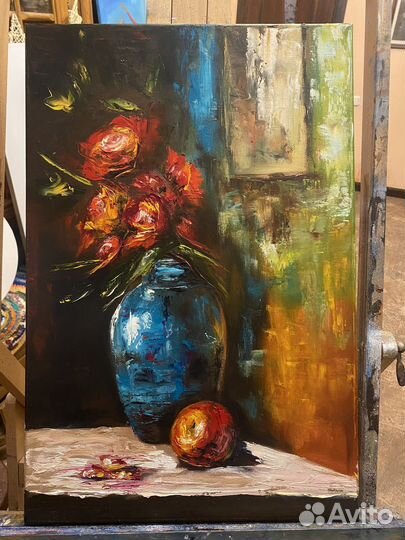 Картина маслом Натюрморт с синей вазой