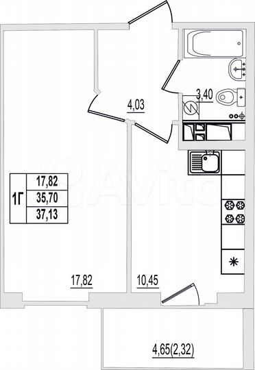 1-к. квартира, 38 м², 3/9 эт.