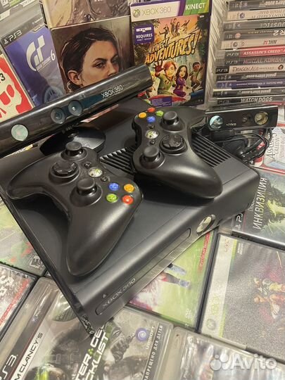 Xbox 360 Slim + 2 Геймпада + 55 Игр