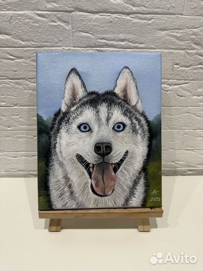 Картина маслом на холсте собака 20/25 Хаски