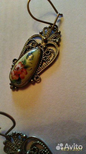 Серьги, мельхиор + финифть