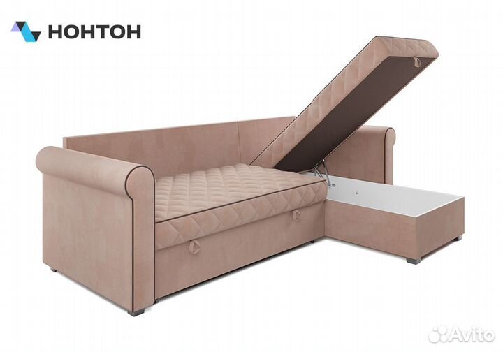 Диван угловой дельфин Берлин микровелюр бежевый