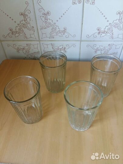 4 Граненых стакана 250 мл СССР, новый графин 0,5 л