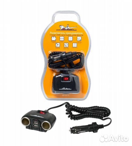 Прикуриватель-разветвитель 2 гнезда + 2usb с витым
