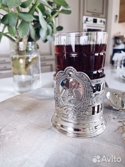 Серебряный подстаканник «Мосты Петербурга» с ложко