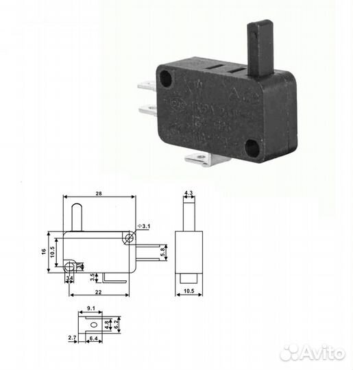 1 шт Кнопочный микропереключатель KW7-29 250 В 5 А