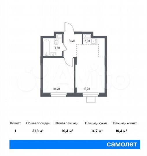 1-к. апартаменты, 31,8 м², 14/17 эт.