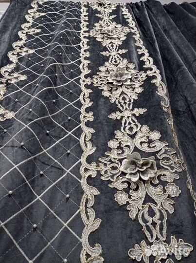 Бархатные шторы с жемчугом и вышивкой,тюль