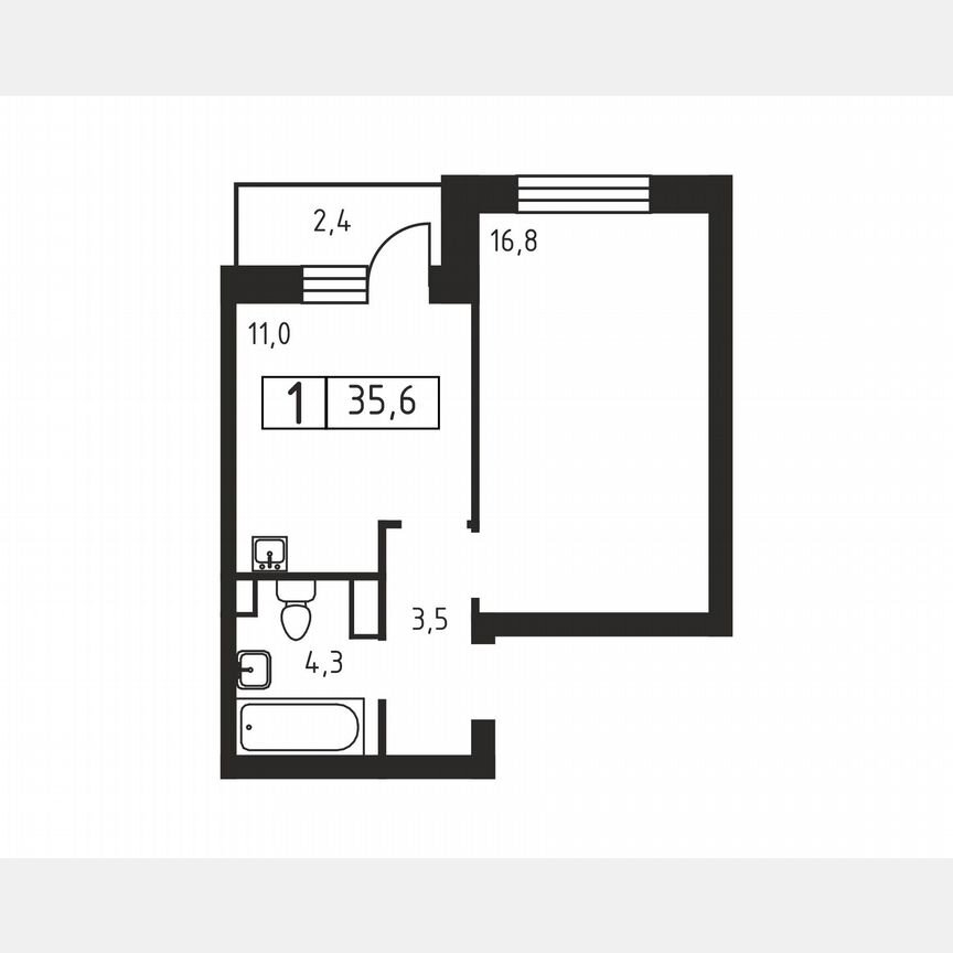 1-к. квартира, 35,6 м², 3/3 эт.