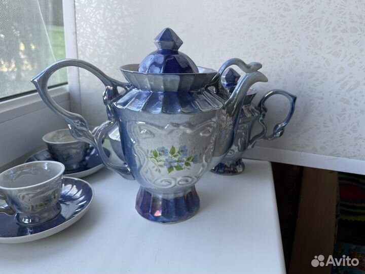 Сервиз кофейный голубой металлик 6 персон