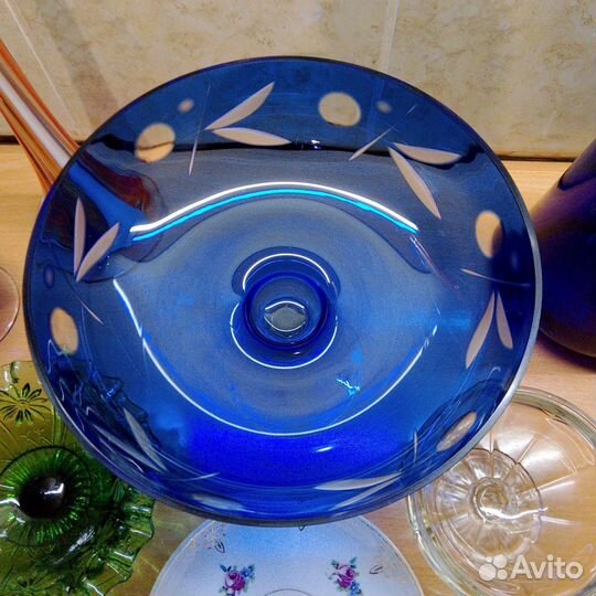 Ваза хрустальная СССР синяя