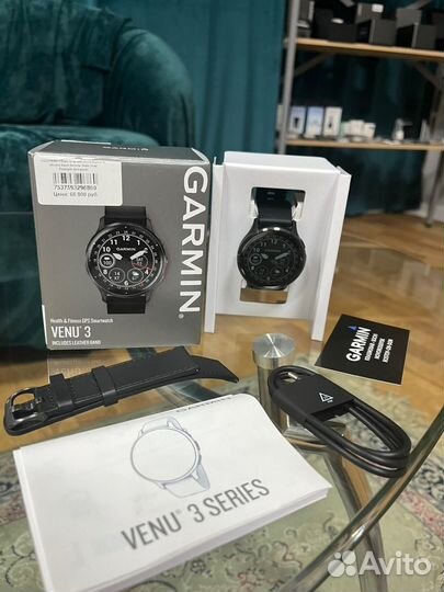 Часы Garmin Venu 3 Slate Black Leather, 45 mm