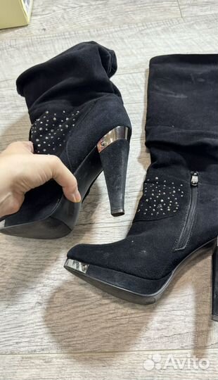 Сапоги женские демисезонные замшевые 37 р черные