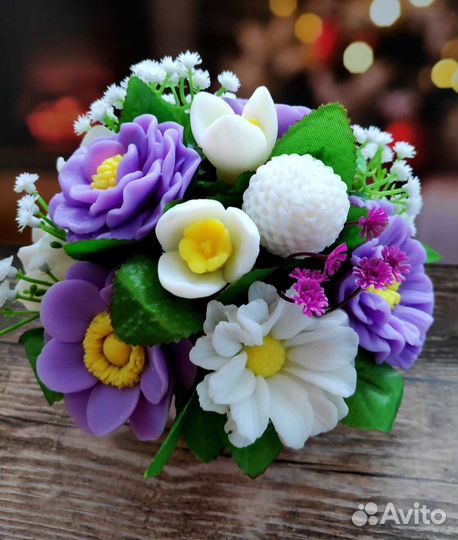 Букет из мыла фиолетово-желтый