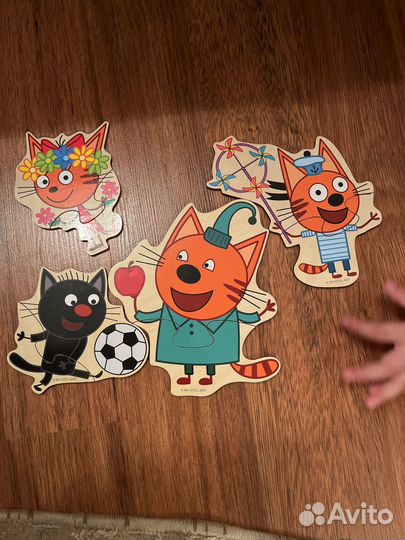 Деревянные пазл три кота