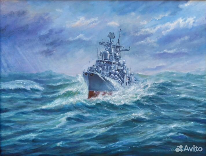 Картина маслом на холсте. Эсминец 