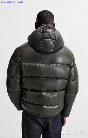 Пуховик Zara x Moncler Глянцевый Хаки (Арт.82693)