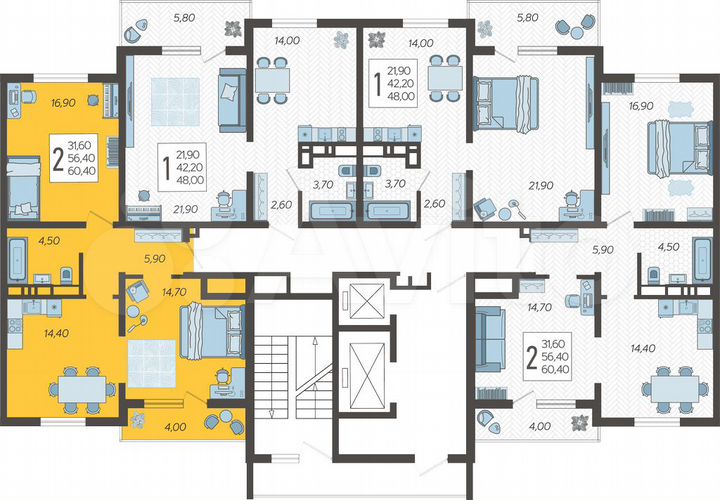 2-к. квартира, 60,4 м², 16/16 эт.
