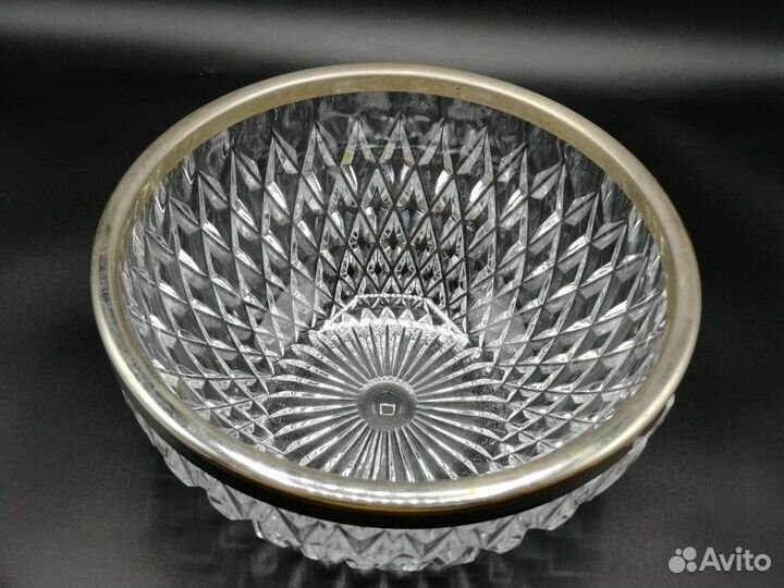 Ваза для фруктов салатник хрусталь обод мельхиор