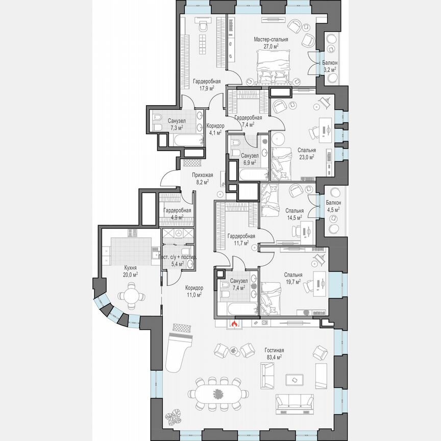 5-к. квартира, 287,1 м², 5/6 эт.