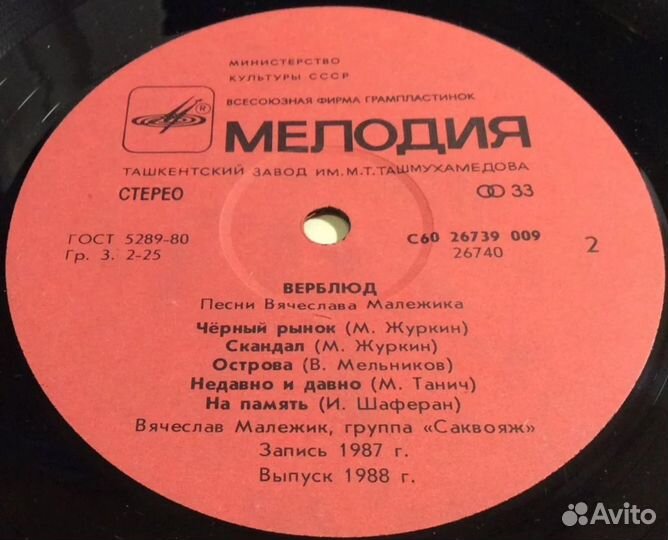 Верблюд - Песни Вячеслава Малежика 1988 NM