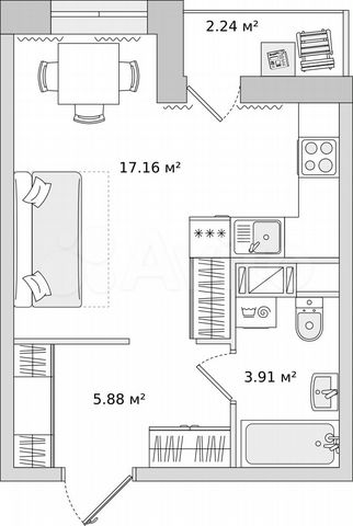 Квартира-студия, 26,9 м², 11/17 эт.
