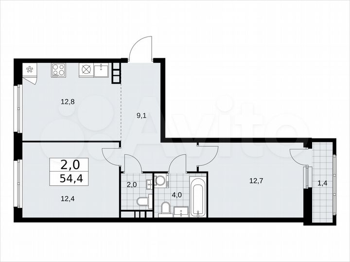 2-к. квартира, 54,4 м², 8/14 эт.