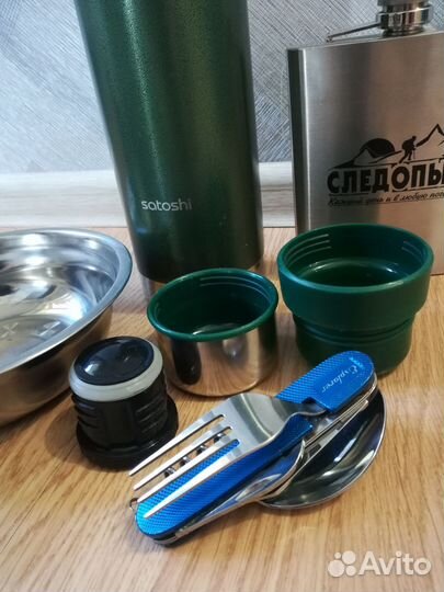 Термос, фляжка, тарелка и вилка-ложка