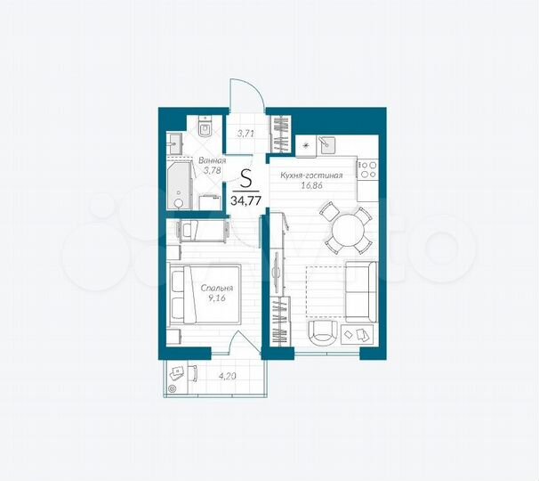 1-к. квартира, 34,8 м², 16/18 эт.
