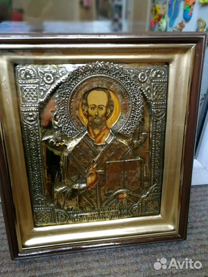 Икона 19 век. Николай Чудотворец. После реставраци