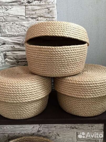 Корзина сшитая с крышкой из джута