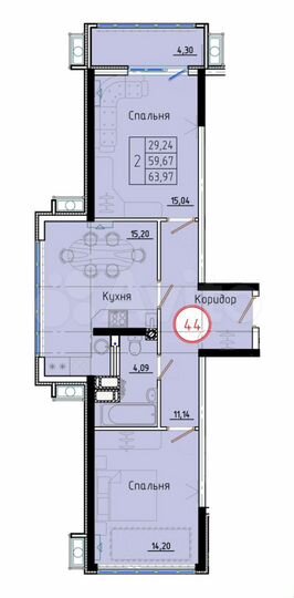 2-к. квартира, 64 м², 7/8 эт.