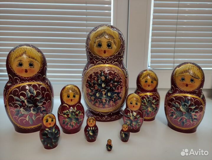 Матрешки из 10 штук, деревянные, новые