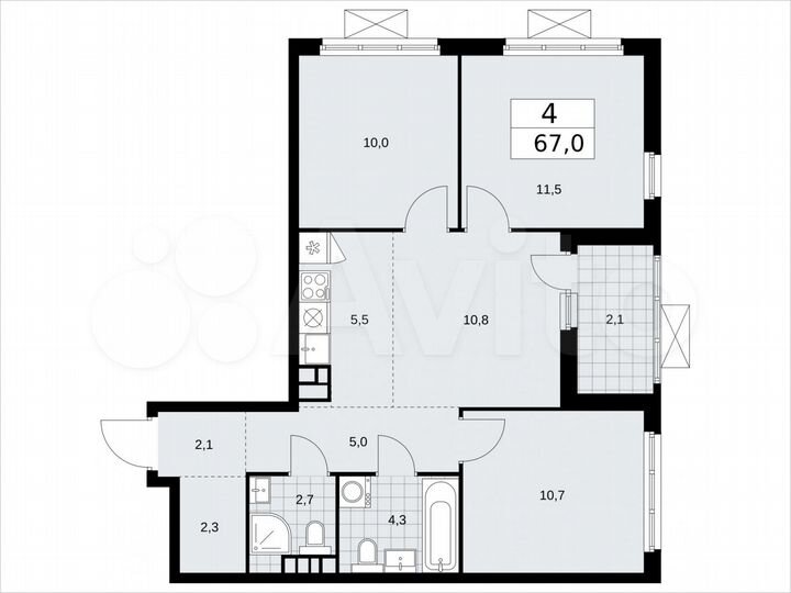 4-к. квартира, 67 м², 10/19 эт.