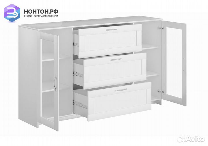 Комод с дверцами Сириус со стеклом и 3 ящиками бел