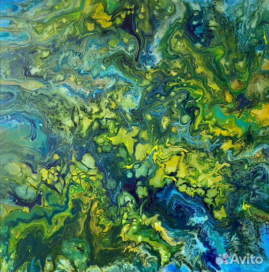 Картины флюид арт зеленая акрил