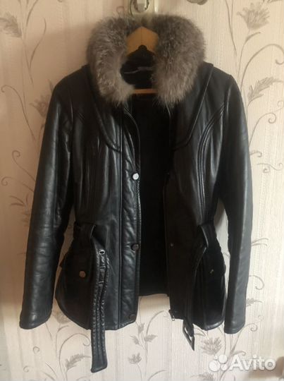 Кожаная куртка с мехом 44 46 разм