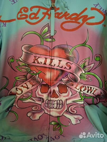 Винтажная кожаная куртка Ed Hardy