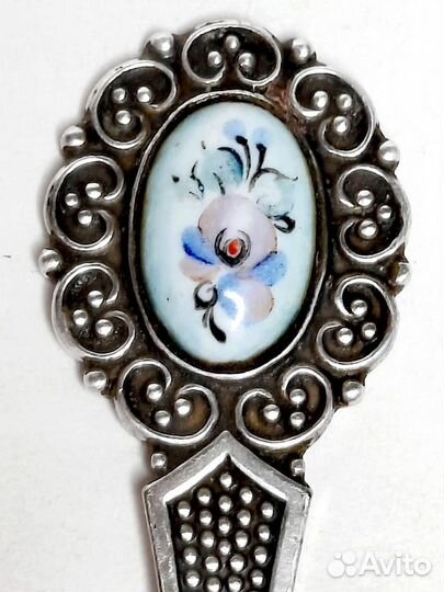 Мельхиоровая чайная ложка с финифтью. СССР