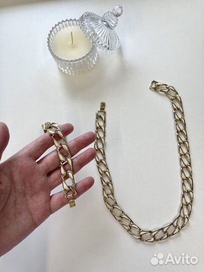 Комплект широкая цепочка / колье и браслет