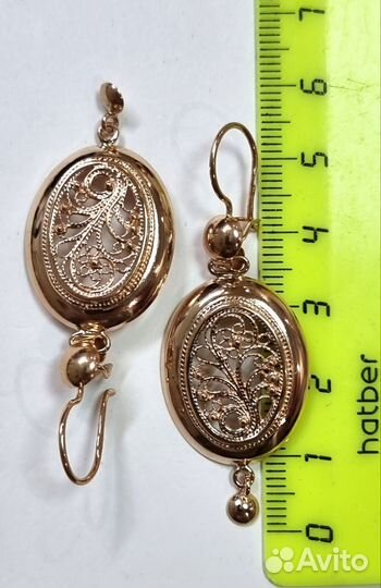 Золотые большие филигранные серьги самовары
