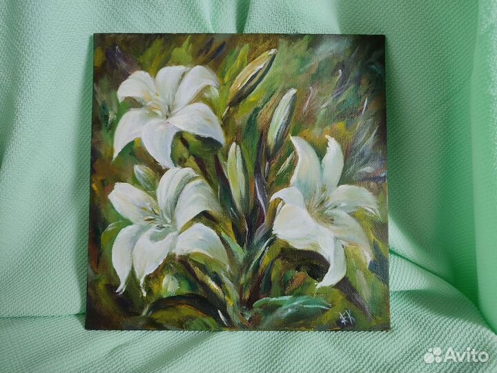 Картина маслом цветы пионы космеи незабудки