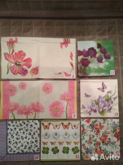 Салфетки д/декупажа Цветы-3, Цаеты-4+бабочки