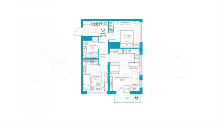 3-к. квартира, 54,8 м², 13/18 эт.