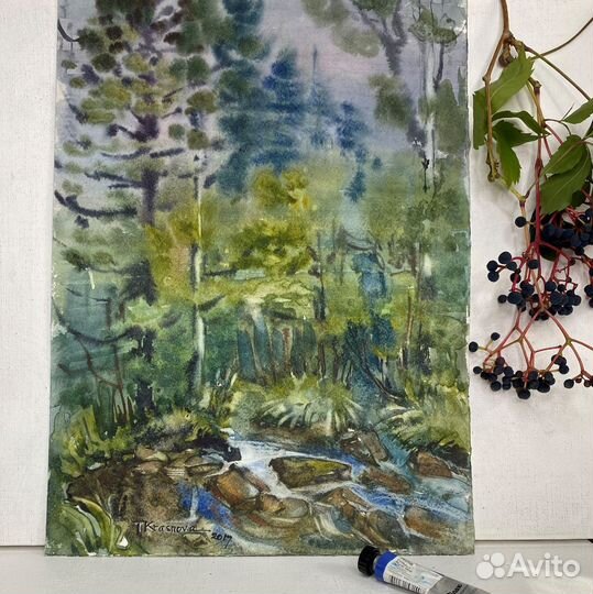 Картина акварелью Горный пейзаж