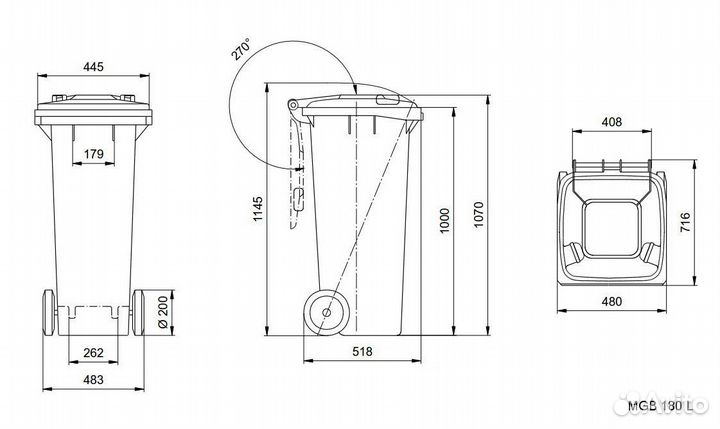Контейнер для мусора на колесах 360л. Зеленый