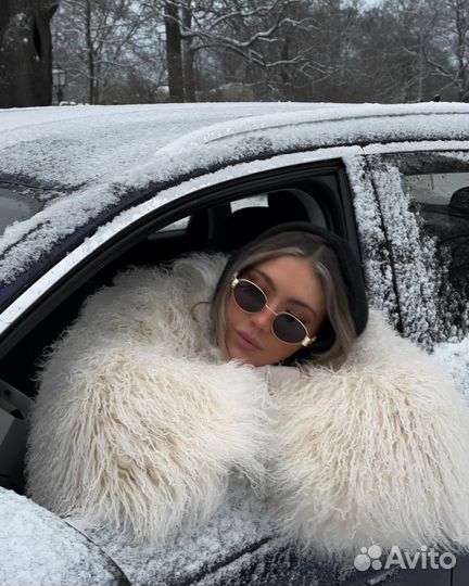 Шуба белая лама пушистая S M L